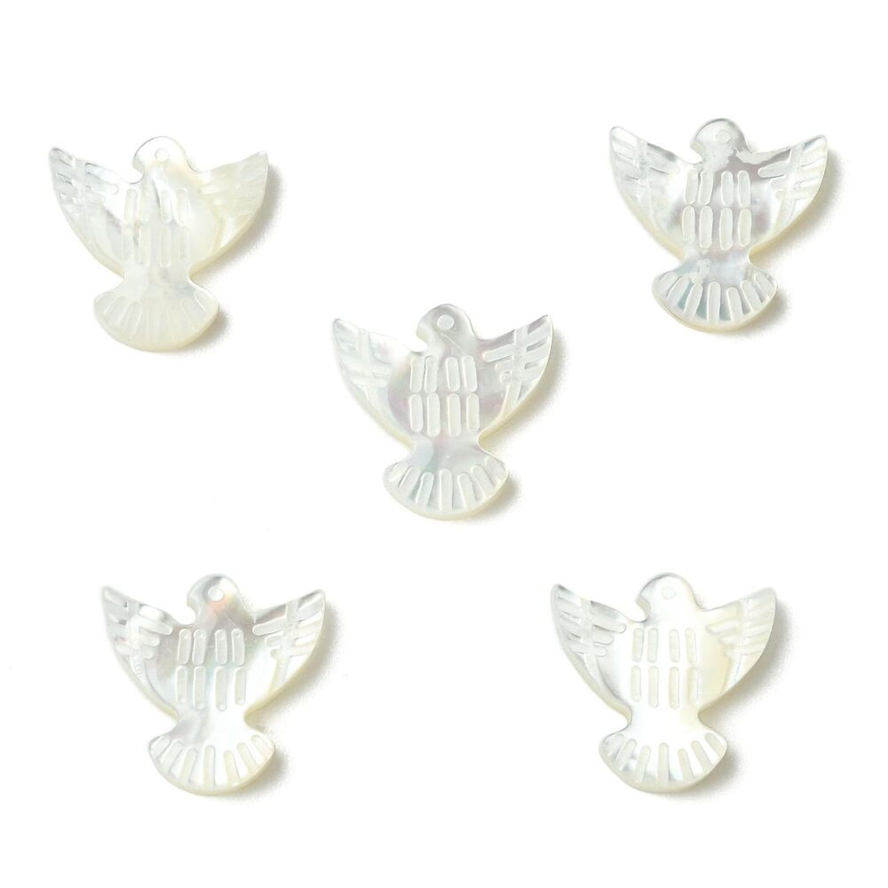 7677 5Pcs Shell Dove Beads Pigeon Shaped Animal White Peace Bird Beads
